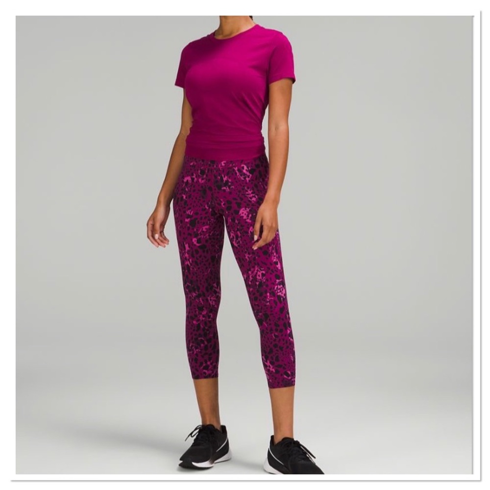 Lululemon Women’s Base Pace Highrise Crop Leggings Cheetah Camo Magenta Purple